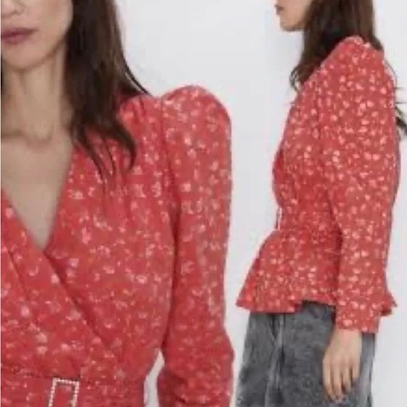 Zara floral tie around blouse - Picture 2 of 5